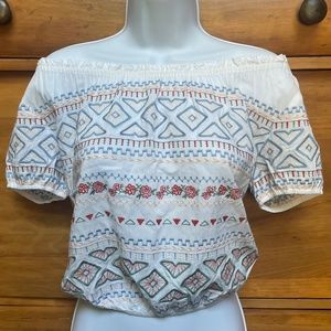 Altar'd State Off Shoulder Embroidered Boho Cropped Top - Size Small